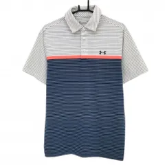 ★値下げ★【美品】アンダーアーマー 半袖ポロシャツ 白×ネイビー ボーダー ロゴプリント  メンズ LG/G/G ゴルフウェア UNDER ARMOUR