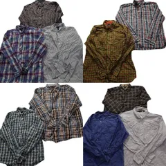 古着卸 まとめ売り トミーヒルフィガー 長袖シャツ 10枚セット (メンズ 2XL ) 90s フラッグタグ マドラスチェック 無地 中古 古着 MY4467