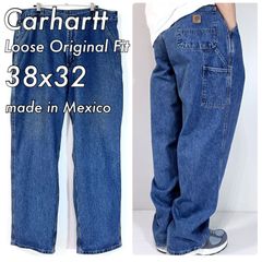 Carhartt カーハート W38L32 デニム ペインターパンツ B13-DPS 10s レザーピスネーム ワークパンツ ジーンズ ルーズオリジナルフィット ワイドバギー メキシコ製 極太 濃いめ Loose Original Fit p25043202