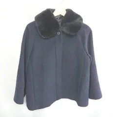 ■ green label relaxing UNITED ARROWS ファー襟 長袖 ショートコート サイズ44 ネイビー ブラック レディース E  【1407020020831】