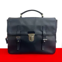 極 美品 希少品 PRADA プラダ 三角ロゴ 金具 サフィアーノレザー ハンドバッグ ビジネスバッグ ブリーフケース ネイビー 紺 25076