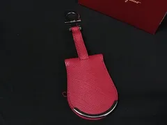 ■美品■ Salvatore Ferragamo フェラガモ ガンチーニ レザー キーホルダー キーリング バッグチャーム ピンク系×シルバー系 DK5855