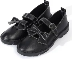 TOKYO GOODS MARKET リボン付き 厚底 ラウンドトゥ レザー調 靴 measurement_23_point_0_centimeters( ブラック,  23.0 cm)