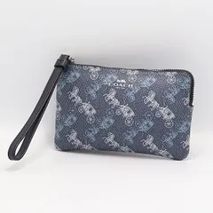 良品 コーチ リストレット ネイビー 馬車柄 ポーチ 小物入れ KTR 2000000 NSK