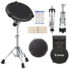 【数量限定】Donner ドラム 練習パッド トレーニングドラム セット 静音 高弾 防振 ドラムパッドキット 打楽器 スネアドラムスタンド ドラムスティック3組 楽譜 収納バッグ付 12インチ ブラックのサムネイル