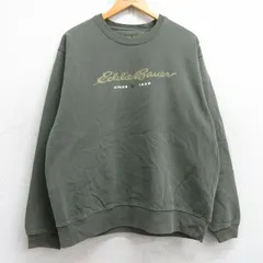 L/古着 エディーバウアー 長袖 スウェット メンズ ビッグロゴ クルーネック 濃緑 グリーン 25sep22 中古 スエット トレーナー トップス