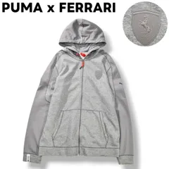 【人気】 プーマ PUMA x フェラーリ FERRARI エンブレム ロゴ メッシュ 切替 ジップ パーカー スウェット トレーナー 裏地 パイル XXL グレー モーター スポーツ カジュアル ウェア メンズ