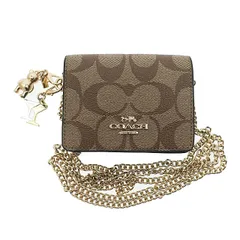 コーチ COACH コーティング キャンバス チェーン ミニ ウォレット ショルダー バッグ C7355 ブラウン ベージュ ブランド古着ベクトル 中古●▲■241120
