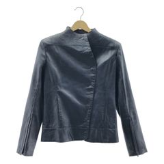 CoSTUME NATIONAL / コスチュームナショナル | スタンドカラー レザー ライダースジャケット | 40 | ネイビー | レディース