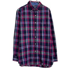 CHAPS 長袖 チェックシャツ M ピンク ネイビー マルチカラー チャップス ボタンダウン 胸ポケット 古着卸 アメリカ仕入 a701-5336のサムネイル