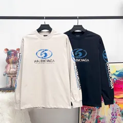 【本日限定特価】BALENCIAGA メンズ＆レディース ロングスリーブ Tシャツ サファーブルー プリント ウォッシュ加工 グレーホワイト/オフィシャルグレー XS-L [本日特価|新品未使用品]-MM輸入1