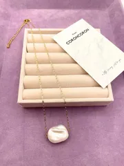 淡水パールネックレス　ステンレスチェーン（ゴールド）