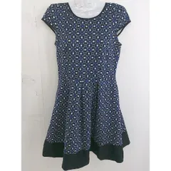 ◇ Sinequanone バックジップ フレンチスリーブ 総柄 膝丈 ワンピース サイズ38 ブラック ブルー ホワイト レディース  【中古】 【1203110001137】