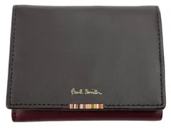 未使用 ポールスミス コンパクト 財布 二つ折り コインケース 小銭入れ カードケース レディース ブラウン ボルドー 茶色 ストライプ Paul Smith PSQ110