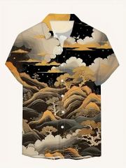 和柄 雲波柄 半袖シャツ アロハシャツ 321 黒 柄シャツ ヤクザ ヤンキー オラオラ系 ストリート ダンス HIPHOP B系 ホスト 服 メンズ ファッション