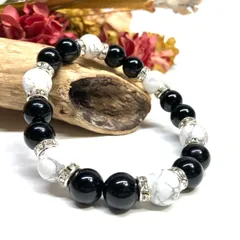 モリオン&ハウライト パワーストーン ブレスレット 天然石ブレス (シルバー) 10mm メンズ・レディース 厄除け ストレス解消 お守り [3]