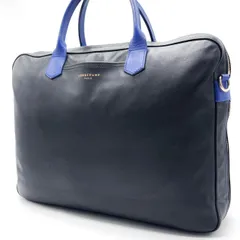 ✨良品✨ LONGCHAMP ロンシャン ビジネスバッグ ブリーフケース トートバッグ バイカラー ロゴ型押し 総柄 ゴールド金具 A4収納 大容量 レザー メンズ ブラック 黒色 ブルー 青色