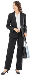 [アッドルージュ] スーツ レディース パンツスーツ ウエストゴム ストレッチ 洗える テーラードジャケット ワイドパンツ 2点セット [b5020] 15号ABR ブラック