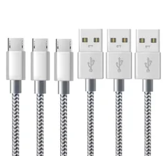 【在庫セール】高速データ転送 急速充電 高耐久 ナイロン編み 1M】マイクロUSBケーブル 断線防止 Xperia ケーブル【3本セット Nexus Galaxy USB AQUOS Android Micro 多機種対応（シルバーグレー）