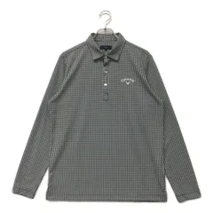 中古 メンズ キャロウェイ Callaway 長袖ポロシャツ L 紺×白 薄手 吸汗速乾 ギンガムチェック
