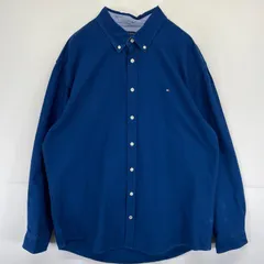 古着 トミーヒルフィガー TOMMY HILFIGER 長袖シャツ 大きいサイズ ボタンダウン ワンポイントロゴ 厚手 XXL  ブルー メンズ