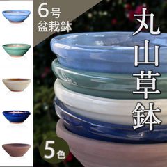 【未使用】盆栽鉢 陶器 6号 丸山草鉢 おしゃれ 専門店 水色 緑 白 青 ウ泥 五色 四日市萬古焼 浅型 約19.5センチ 雑木 松柏 山野草 苔 小品 中型 うめきち盆栽用品店