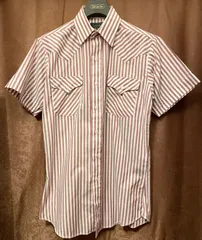 MADE IN USA製 80s～90s Panhandle Slim 半袖ストライプ柄ウエスタンシャツ レッド×ホワイト 15-1/2サイズ