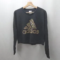 ◇ ⊂ adidas アディダス 豹柄 ショート丈 長袖 Tシャツ サイズM ブラック レディース E  【1506300029202】