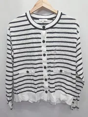 ◇ Θ ◎ ●未使用● GLOBAL WORK タグ付き ボーダー 長袖 カーディガン サイズL ホワイト ブラック レディース E  【1411130015090】