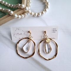 ひねりフープ クリア ガラスカット 変形 つぶつぶ  ピアス / イヤリング