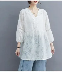チュニック 大人可愛い 春 夏 チュニック ブラウス 刺繍 森ガール レディース 刺繍 レースtシャツ 七分袖 ブラウス vネック 大人可愛い 透け感 カットソー 夏 ナチュラル hanyige06