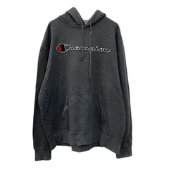 Champion ロゴスウェット パーカー XL ダークグレー チャンピオン プルオーバー ビッグロゴ ワッペン アームロゴ 刺繍ロゴ 秋物 a710-6277