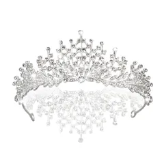 【在庫処分】結婚式 ウェディングアクセサリー パール ヘッドドレス ラインストーン 花嫁 カチューシャ パーティー ティアラ ブライダル シルバー 王冠 髪飾り カミカザリ ヘアアクセサリー 撮影/パーティ/七五三/結婚式/成人式/誕生日会/花嫁/ウエディング