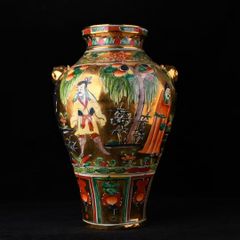 薩摩焼 特大78cm 花瓶 金彩色絵 飾壺 大壷 金襴手 美人画 中国古玩