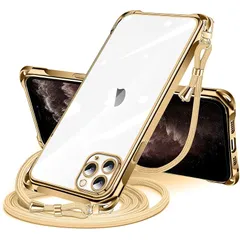 iPhone 12 Pro 用 ケース クリア ショルダー iphone12pro 用 スマホケース アイフォン12Pro カバー 肩掛け 斜めかけ 縄掛けケース 透明 TPU 薄型 軽量 耐衝撃 紐付き 斜めがけ 織りストラップ付き ネックストラップ シ 1