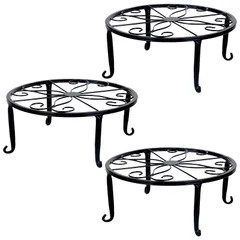 S-NET フラワー スタンド 園芸 ガーデニング アイアン 花台 植木鉢 飾り アンティーク 直径 23cm 高さ 13cm 鉄製 SN-337-FS 黒 3 [黒色　三個セット]