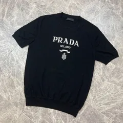 PRADA プラダ セーター 21年製 ハイゲージ ニット ロゴ シグネチャー モチーフ ジャガード クルーネック ハーフスリーブ 半袖 ウール トップス メンズ サイズ 48 ブラック レディース PAWNSHOPRiZ  パウンショップリズのサムネイル