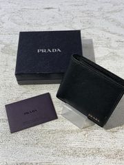 PRADA ブラック ネイビー バイカラー レザー メンズ 折り財布 9108 