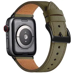アーミーグリーンブラックバックル_384041mm コンパチブル Apple Watch バンド アップルウォッチ バンド 本革製 レザー おしゃれバンド iWatch Ultra2Ultra Series 987654321SESE2に全機種対応 交換ベルト