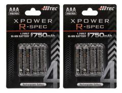 【2パック（計8本）】新品 HiTEC XPOWER R-SPEC AAA750mAh 充電式単4電池