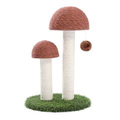 【新着商品】ガリガリ ポンポンおもちゃ 可愛い 天然サイザル麻 コンパクト おしゃれ 省スペース 爪研ぎポール 組立簡単 全面麻紐 キャットタワー しめじ 据え置き スリム 縦型 ミニ タマゴタケ キノコ 運動不足解消 爪研ぎ 高さ47cm 猫 Road 茶色