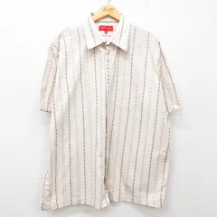 XL/古着 半袖 シャツ メンズ 大きいサイズ コットン 薄ベージュ他 カーキ ストライプ 25may30 中古 トップス