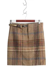 【お得なクーポン配布中!】 90s ラルフローレン チェック タイト スカート レディース M オールド ポロ ラムウール アルパカ ミニスカート ひざ上丈 ビット ベルト付き