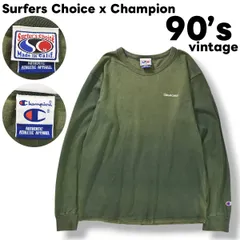90sヴィンテージ メキシコ製 サーファーズチョイス Surfers Choice チャンピオン Champion 刺繍ロゴ 長袖 Tシャツ オールドサーフ クルーネック アメカジ ストリート M オリーブ メンズ