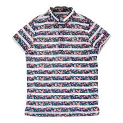 サイズ：2 JACK BUNNY ジャックバニー  半袖ポロシャツ ボタンダウン ボーダー 花 総柄 ネイビー系 [240101391134]# ゴルフウェア レディース ストスト