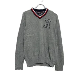 TOMMY HILFIGER Vネック セーター M グレー ネイビー レッド ホワイト トミーヒルフィガー 古着卸 アメリカ仕入 a601-5247