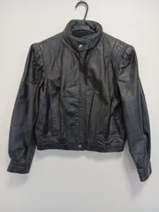 【中古ヴィンテージ品】Winlit　メンズ　シングルライダースジャケット　本革　ブラックレザー