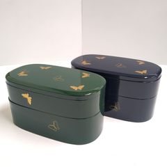 新品・未使用【HANAE MORI】しっきシック(漆器) 二段式ランチボックス　　緑・紺　２色セット