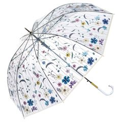 Wpc. 雨傘 [ビニール傘] 刺繍風アンブレラ ブルー 長傘 61cm 長く使える レディース ジャンプ傘 大きい 花柄 フラワー インスタ 映え フォトジェニック 透明 丈夫 おしゃれ 可愛い 女性 通勤 通学 PT-EM02-001
