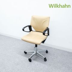 【中古品】Wilkhahn ウィルクハーン Modus モダス ミディアムタイプ オフィス キャスター チェア アーム ミドルバック レザー ベージュ 定価51万